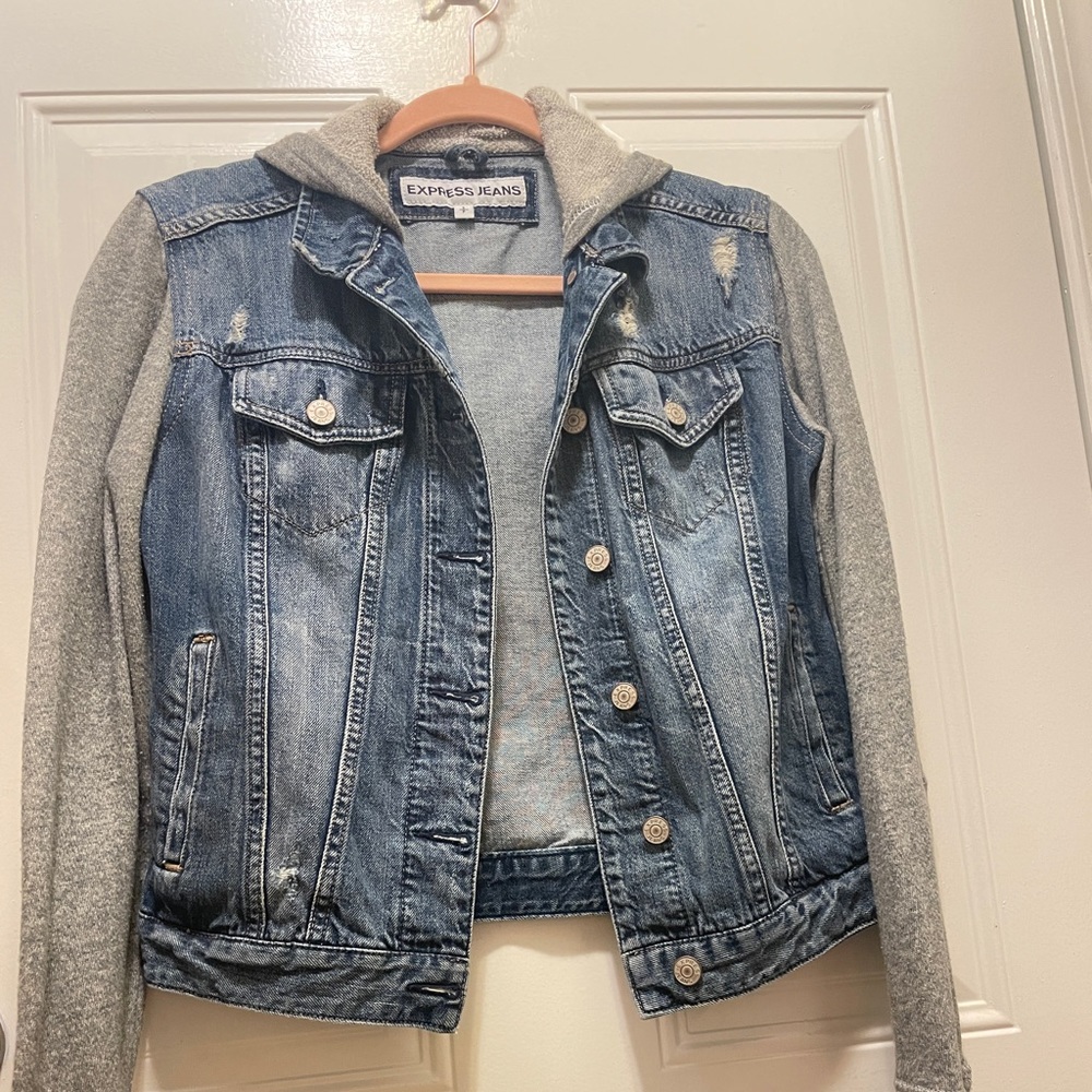 Never worn Express denim jacket with hood